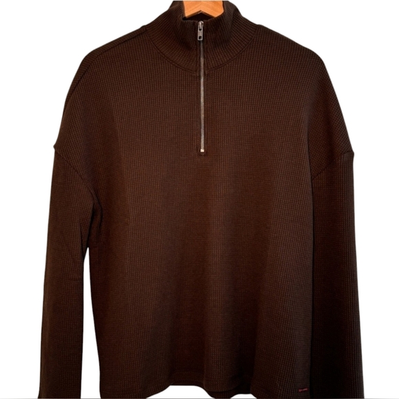 n:philanthropy Women’s ORLY Ribbed 1/4 Zip Pullover Chocolate Brown Size Medium - Picture 3 of 10